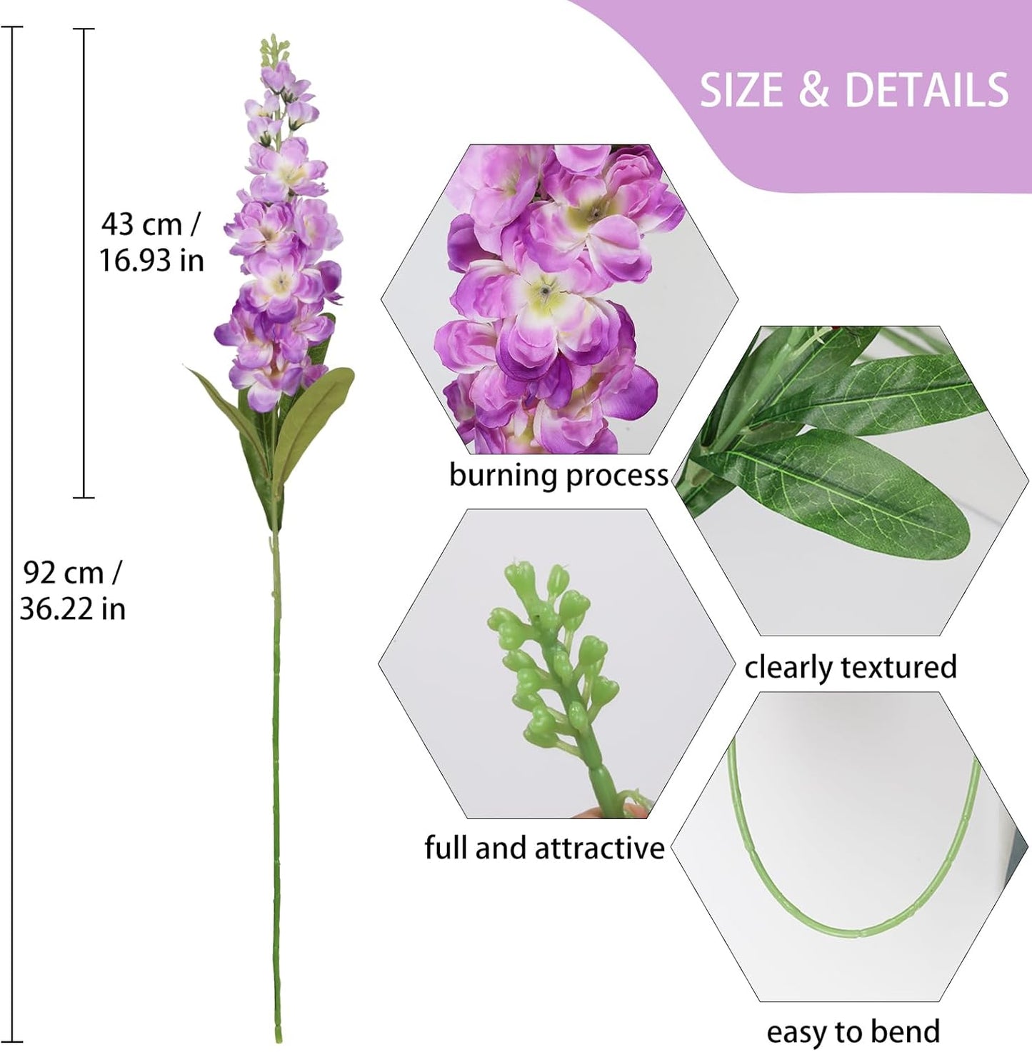 6PCS Green Delphinium Artificial Flowers Silk Snapdragon Artificial Flowers 36.22" Long Stem Flowers for Wedding Florals Centerpieces Home Decor(Green)