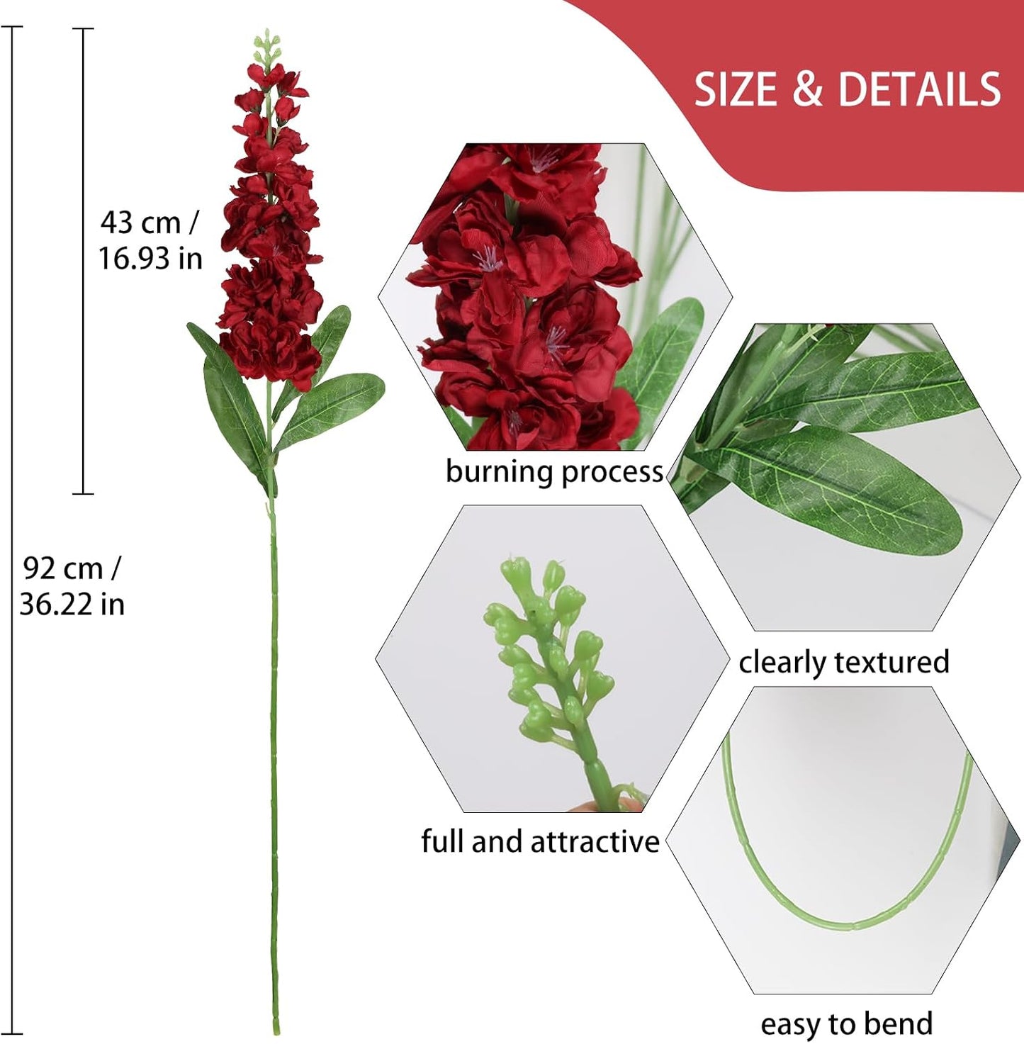 6PCS Green Delphinium Artificial Flowers Silk Snapdragon Artificial Flowers 36.22" Long Stem Flowers for Wedding Florals Centerpieces Home Decor(Green)