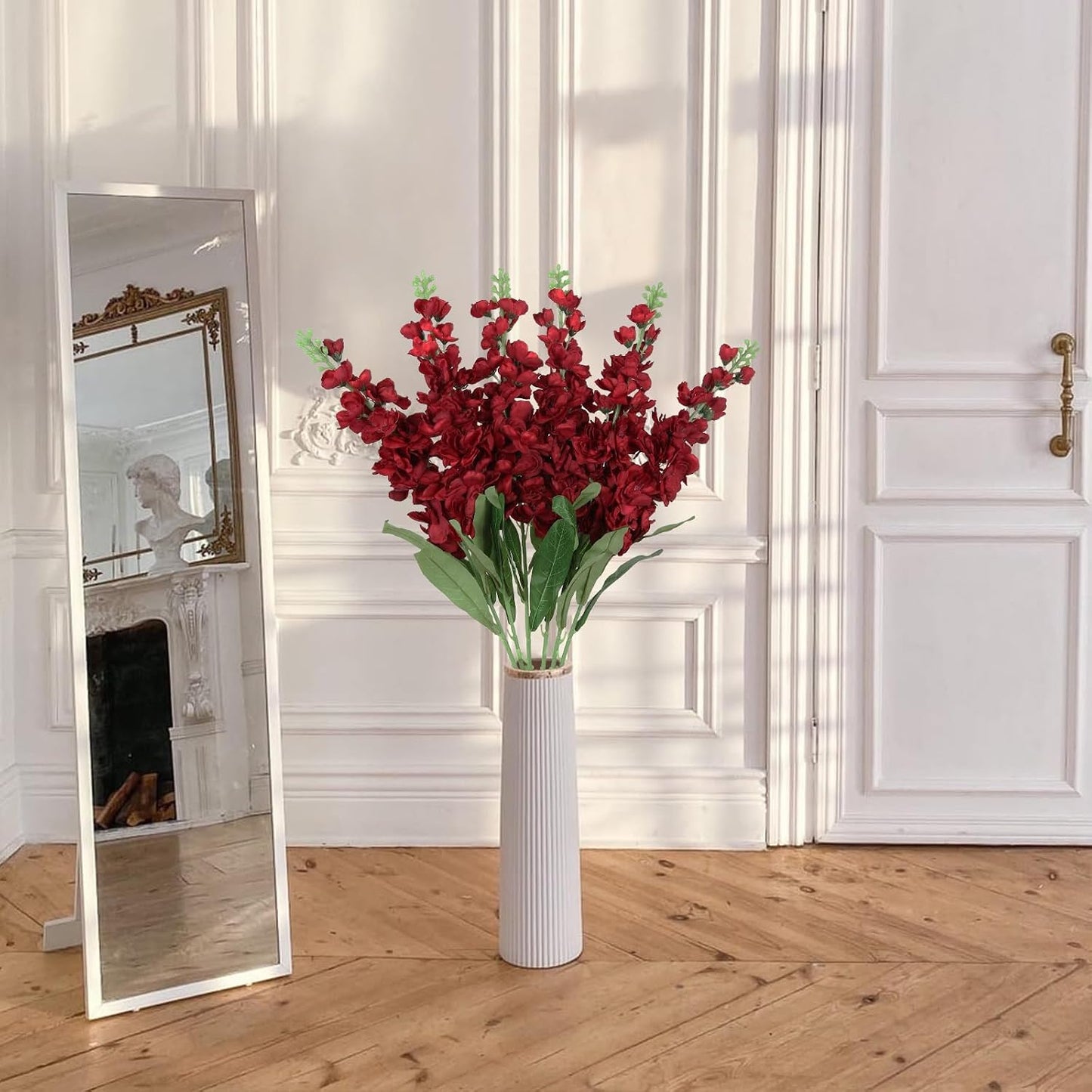 6PCS Green Delphinium Artificial Flowers Silk Snapdragon Artificial Flowers 36.22" Long Stem Flowers for Wedding Florals Centerpieces Home Decor(Green)
