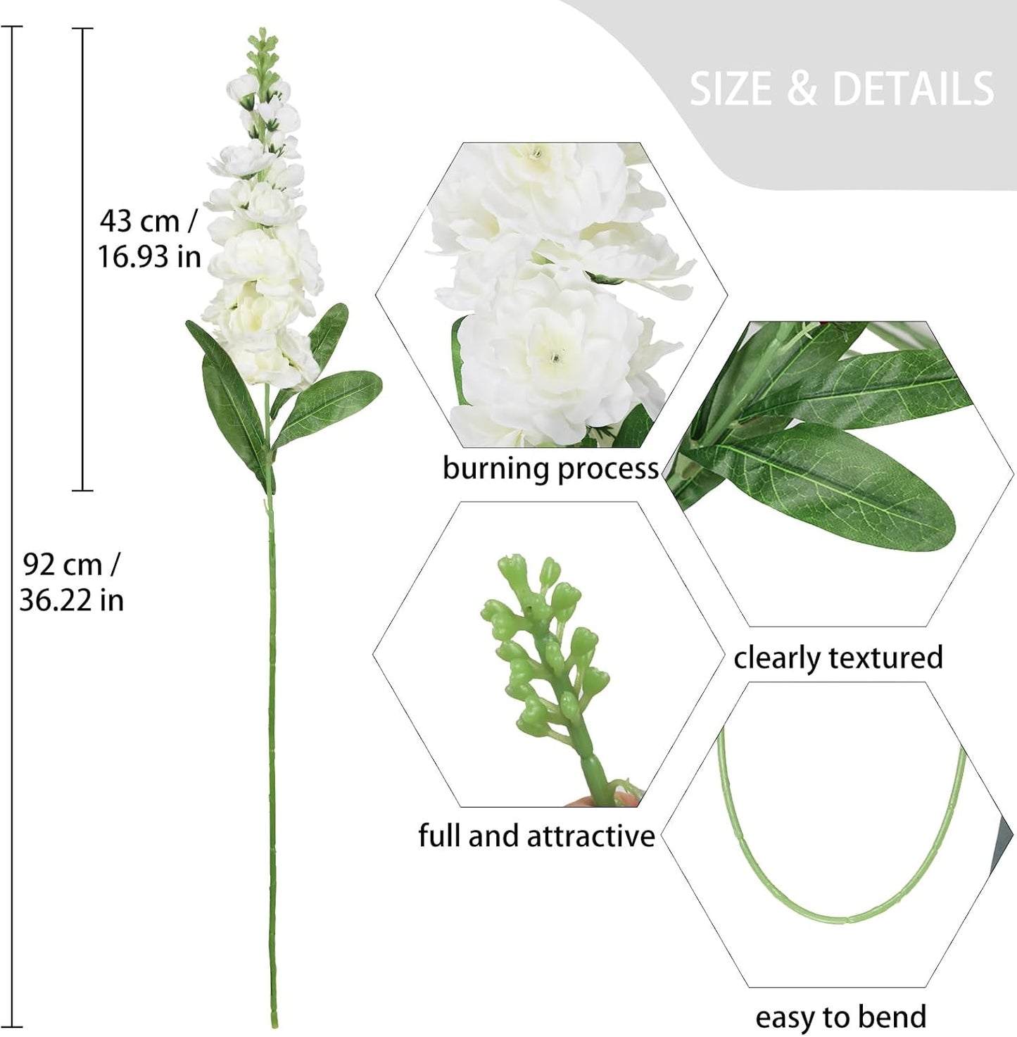6PCS Green Delphinium Artificial Flowers Silk Snapdragon Artificial Flowers 36.22" Long Stem Flowers for Wedding Florals Centerpieces Home Decor(Green)