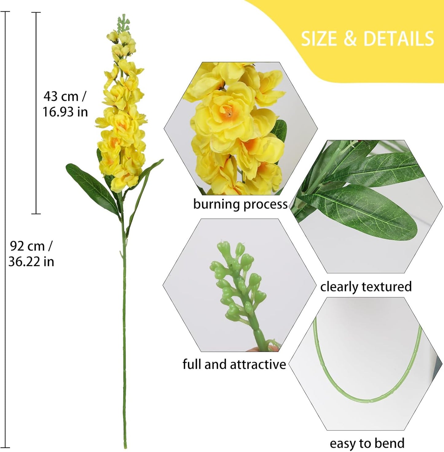 6PCS Green Delphinium Artificial Flowers Silk Snapdragon Artificial Flowers 36.22" Long Stem Flowers for Wedding Florals Centerpieces Home Decor(Green)