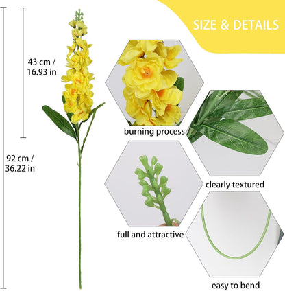 6PCS Green Delphinium Artificial Flowers Silk Snapdragon Artificial Flowers 36.22" Long Stem Flowers for Wedding Florals Centerpieces Home Decor(Green)