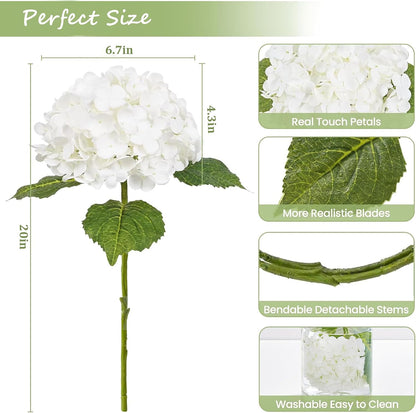 3Pcs White Artificial Hydrangea Flowers, Fake Hydrangea Flowers
