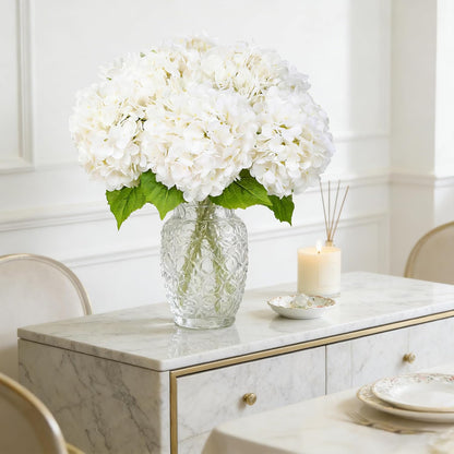 3Pcs White Artificial Hydrangea Flowers, Fake Hydrangea Flowers