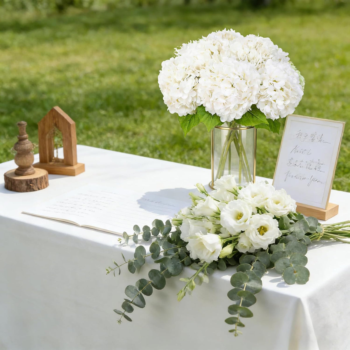 3Pcs White Artificial Hydrangea Flowers, Fake Hydrangea Flowers
