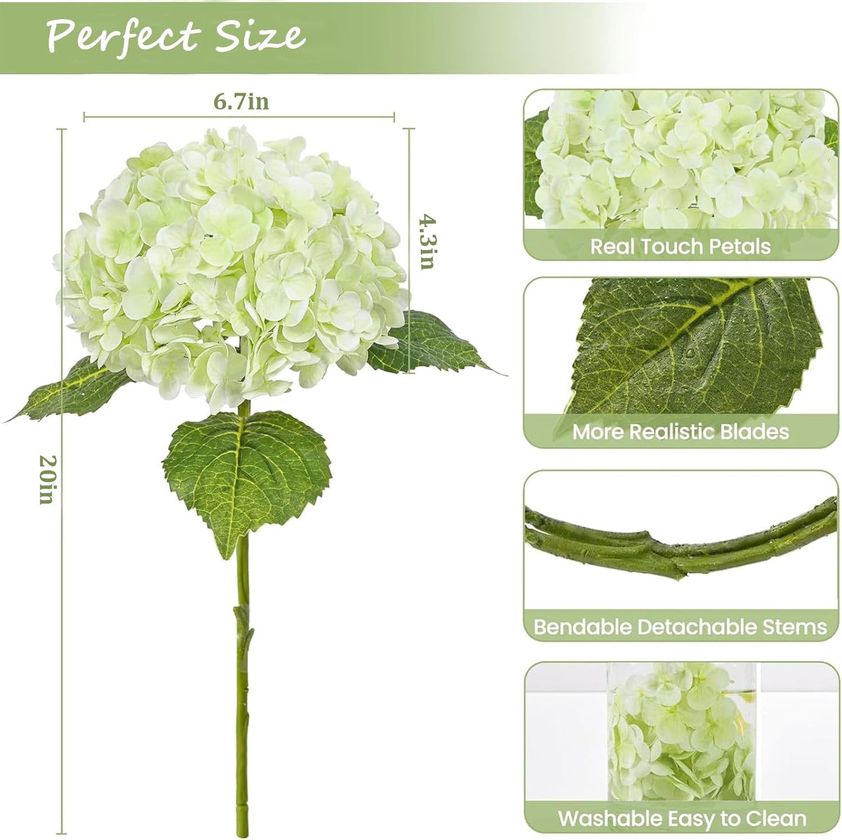 3Pcs White Artificial Hydrangea Flowers, Fake Hydrangea Flowers