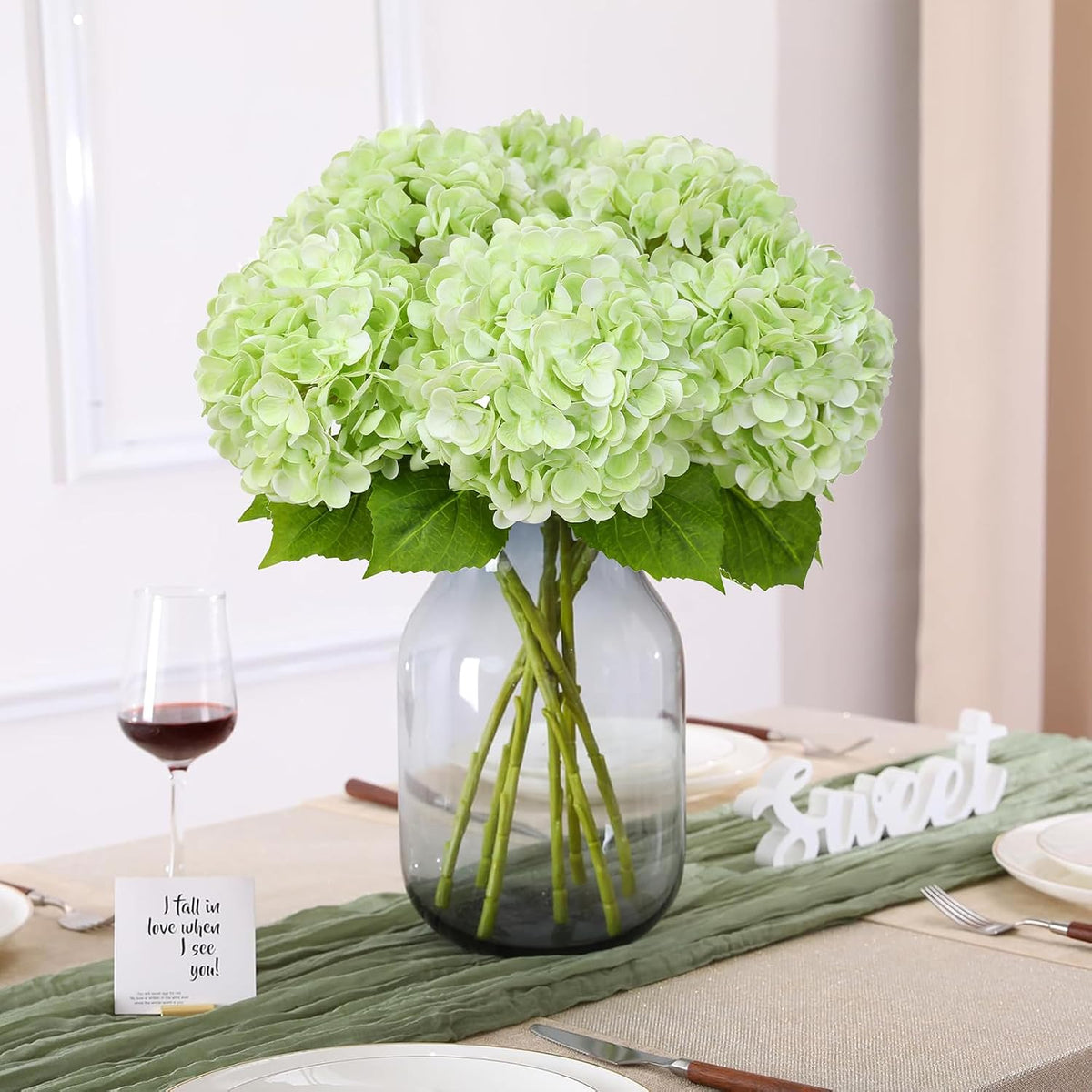 3Pcs White Artificial Hydrangea Flowers, Fake Hydrangea Flowers