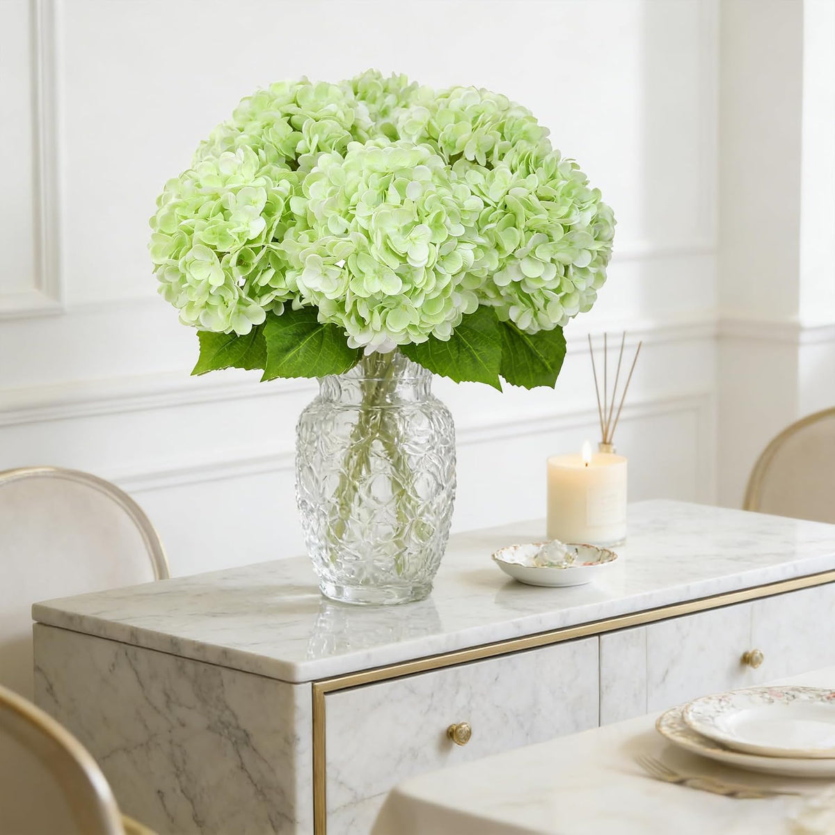 3Pcs White Artificial Hydrangea Flowers, Fake Hydrangea Flowers