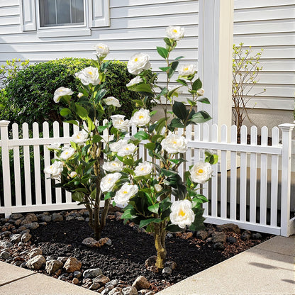 Artificial Camellia Tree 2 Pack 4FT, Fake Camellia Plant with Blooming Flowers&Natural Wood Trunk, Greenery Faux Potted Plant for Home Office Winter Christmas Decor Indoor (Orange, 4FT)