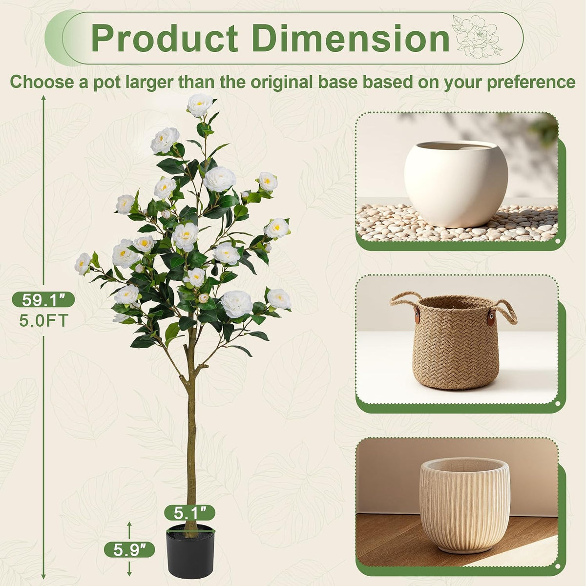 Artificial Camellia Tree 2 Pack 4FT, Fake Camellia Plant with Blooming Flowers&Natural Wood Trunk, Greenery Faux Potted Plant for Home Office Winter Christmas Decor Indoor (Orange, 4FT)