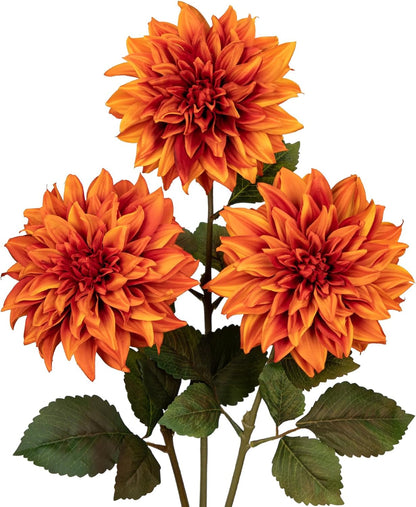 3Pcs Dark Red Fake Dahlia Flowers Fall Flowers Artificial for Decoration Silk Flower with Long Stem 28" Floral Arrangements Bouquets Autumn Faux Dahlias Centerpieces Fall Decorations for Home