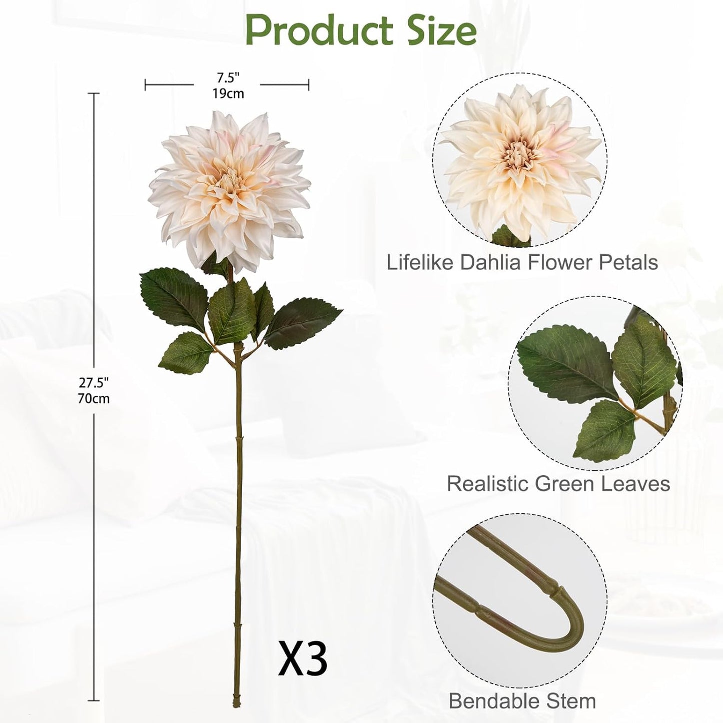 3Pcs Dark Red Fake Dahlia Flowers Fall Flowers Artificial for Decoration Silk Flower with Long Stem 28" Floral Arrangements Bouquets Autumn Faux Dahlias Centerpieces Fall Decorations for Home