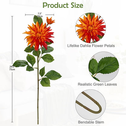 3Pcs Dark Red Fake Dahlia Flowers Fall Flowers Artificial for Decoration Silk Flower with Long Stem 28" Floral Arrangements Bouquets Autumn Faux Dahlias Centerpieces Fall Decorations for Home