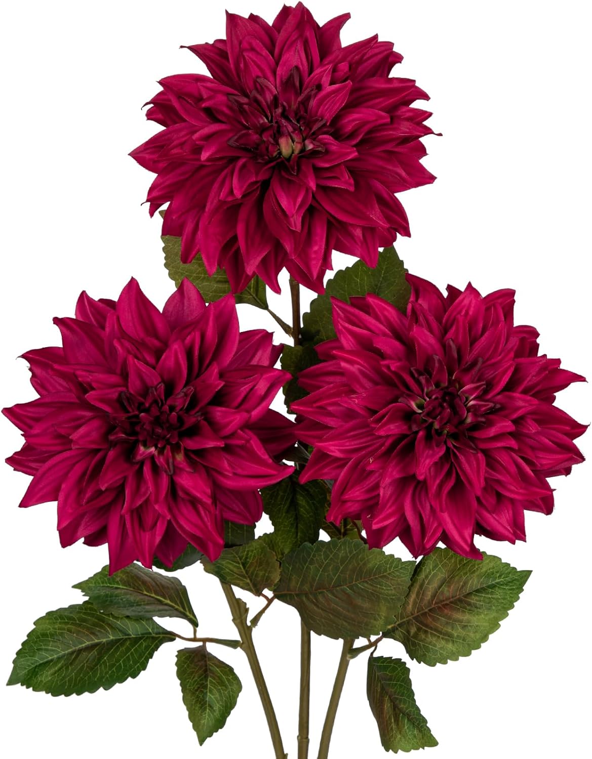 3Pcs Dark Red Fake Dahlia Flowers Fall Flowers Artificial for Decoration Silk Flower with Long Stem 28" Floral Arrangements Bouquets Autumn Faux Dahlias Centerpieces Fall Decorations for Home