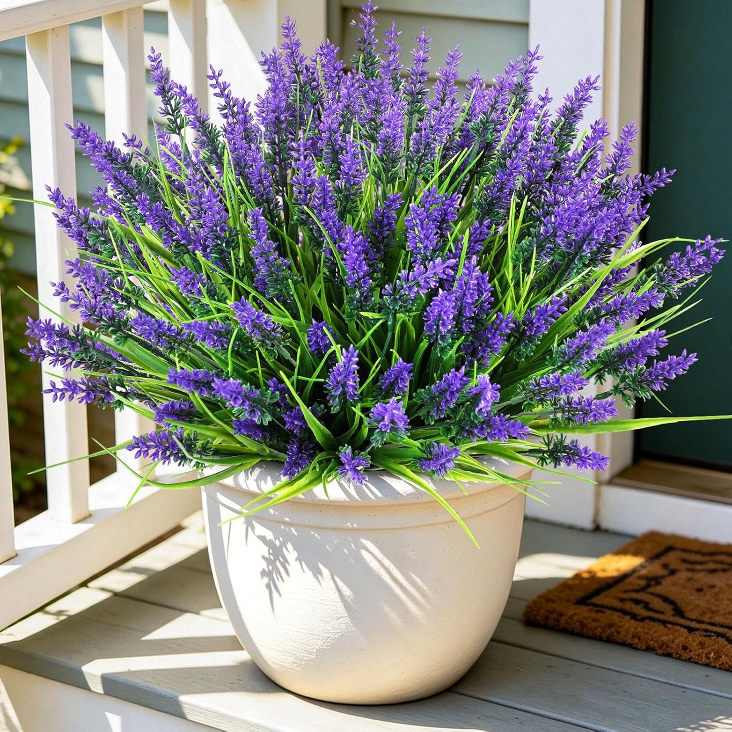 24 Bundles Faux Outdoor Plants, UV Resistant Fake Lavender & Monkey Grass, Realistic Artificial Greenery Shrubs for Outdoor Patio Garden Farmhouse Spring Summer Decor