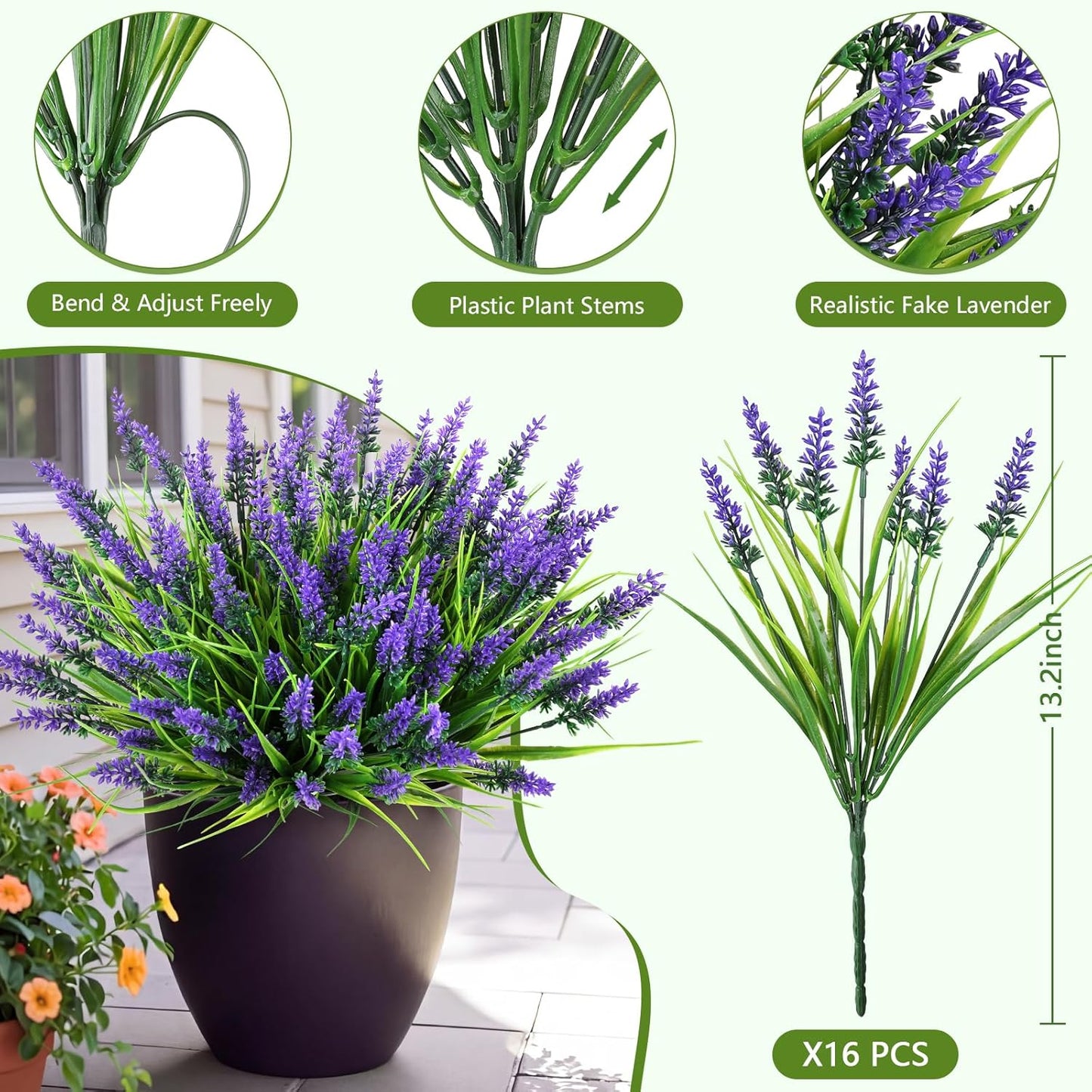 24 Bundles Faux Outdoor Plants, UV Resistant Fake Lavender & Monkey Grass, Realistic Artificial Greenery Shrubs for Outdoor Patio Garden Farmhouse Spring Summer Decor