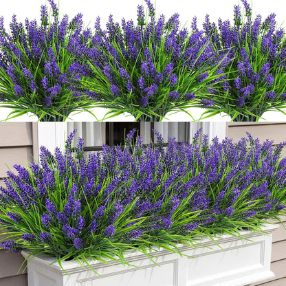 24 Bundles Faux Outdoor Plants, UV Resistant Fake Lavender & Monkey Grass, Realistic Artificial Greenery Shrubs for Outdoor Patio Garden Farmhouse Spring Summer Decor