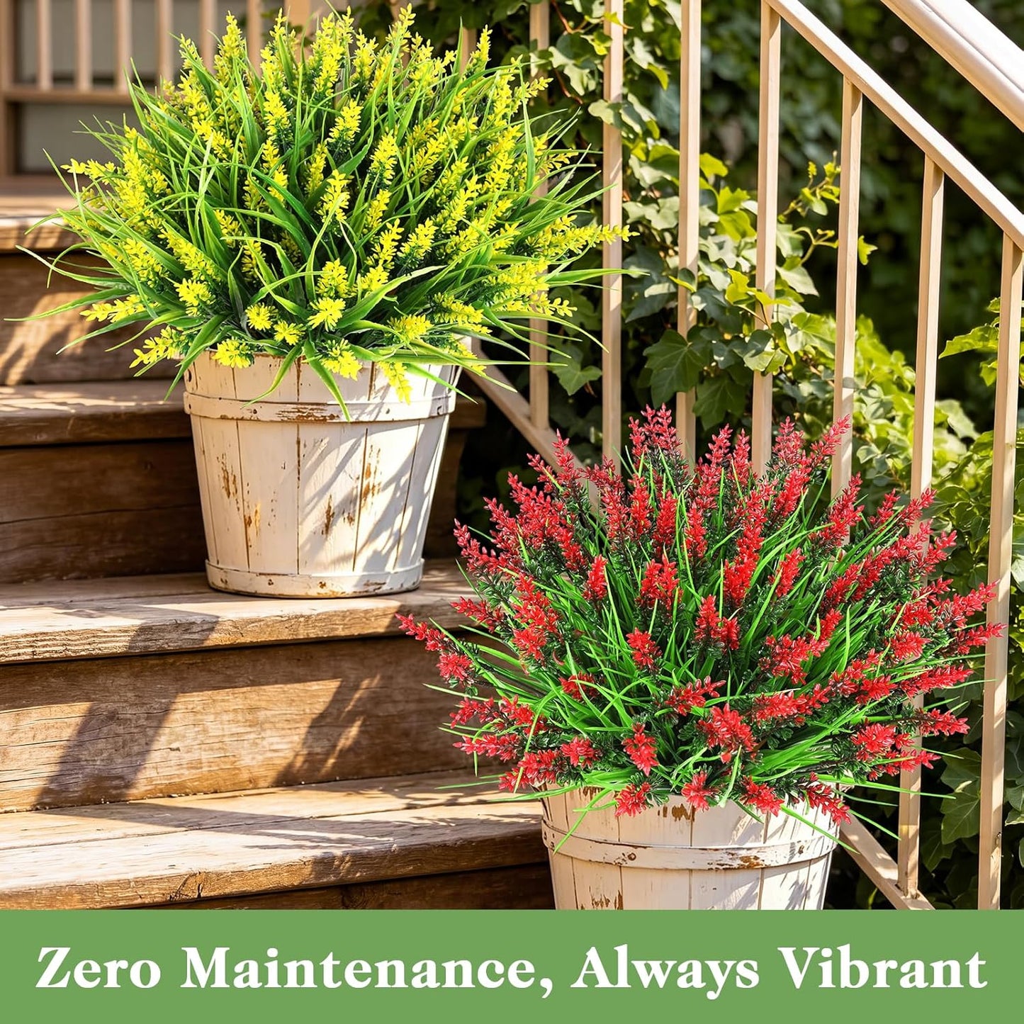 24 Bundles Faux Outdoor Plants, UV Resistant Fake Lavender & Monkey Grass, Realistic Artificial Greenery Shrubs for Outdoor Patio Garden Farmhouse Spring Summer Decor