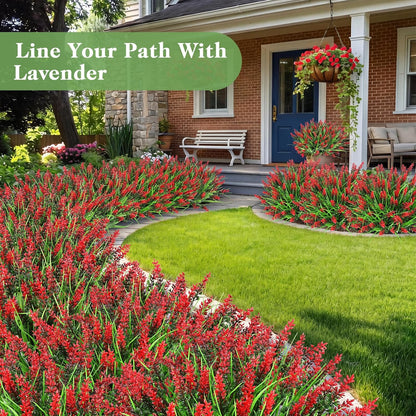 24 Bundles Faux Outdoor Plants, UV Resistant Fake Lavender & Monkey Grass, Realistic Artificial Greenery Shrubs for Outdoor Patio Garden Farmhouse Spring Summer Decor
