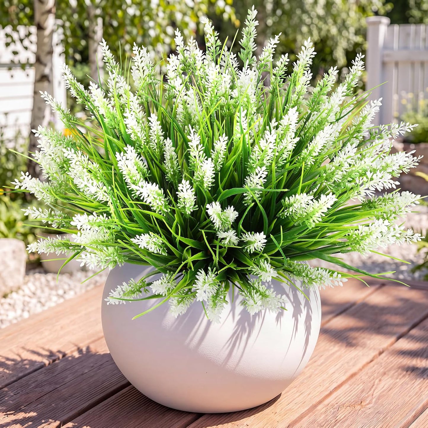 24 Bundles Faux Outdoor Plants, UV Resistant Fake Lavender & Monkey Grass, Realistic Artificial Greenery Shrubs for Outdoor Patio Garden Farmhouse Spring Summer Decor