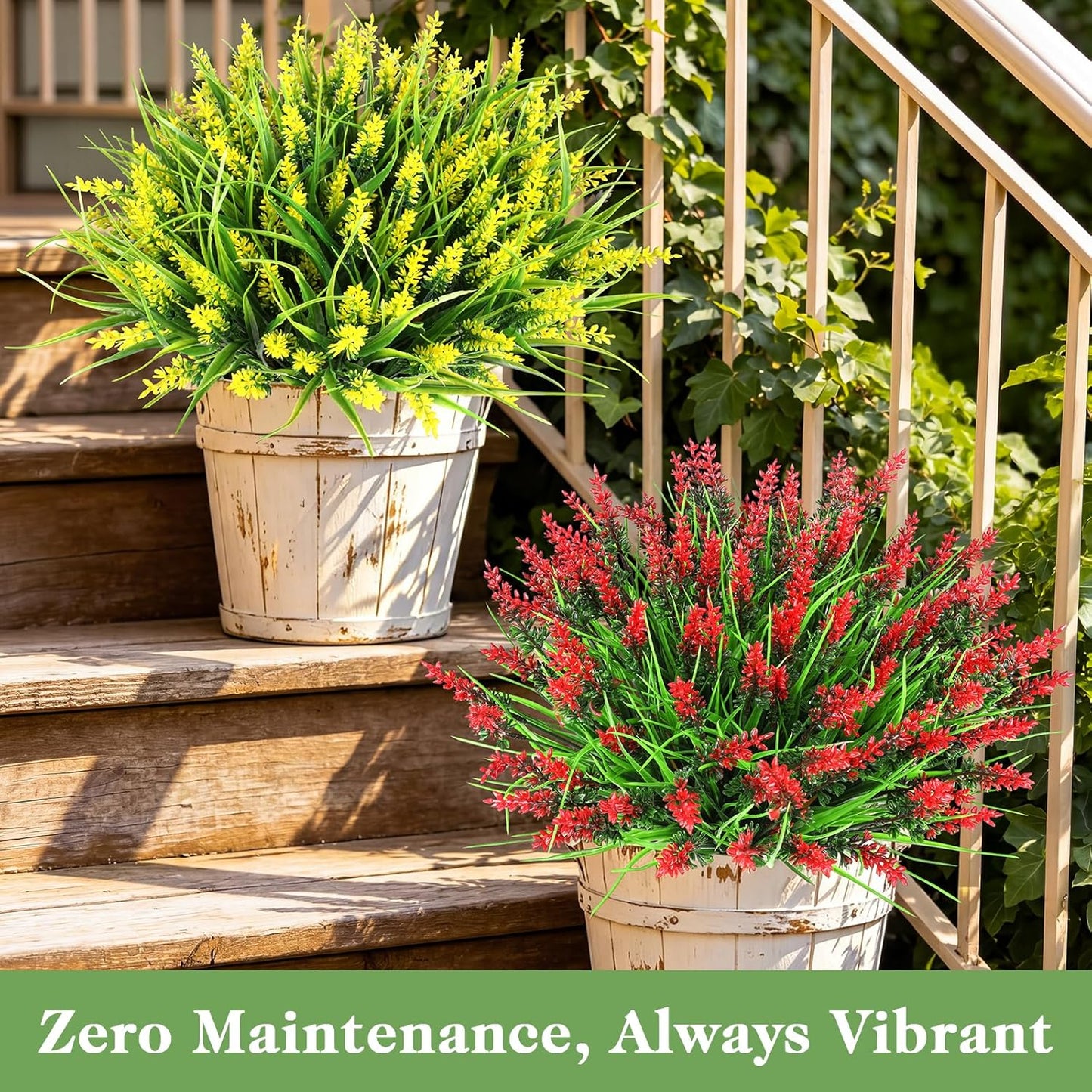 24 Bundles Faux Outdoor Plants, UV Resistant Fake Lavender & Monkey Grass, Realistic Artificial Greenery Shrubs for Outdoor Patio Garden Farmhouse Spring Summer Decor