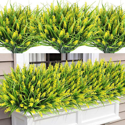 24 Bundles Faux Outdoor Plants, UV Resistant Fake Lavender & Monkey Grass, Realistic Artificial Greenery Shrubs for Outdoor Patio Garden Farmhouse Spring Summer Decor