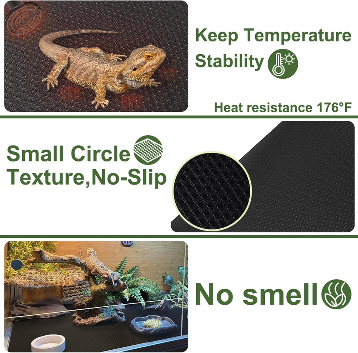 Bearded Dragon Tank Accessories Reptile Carpet, 24"×118", Black