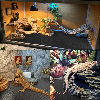 Bearded Dragon Tank Accessories Reptile Carpet, 24"×118", Black