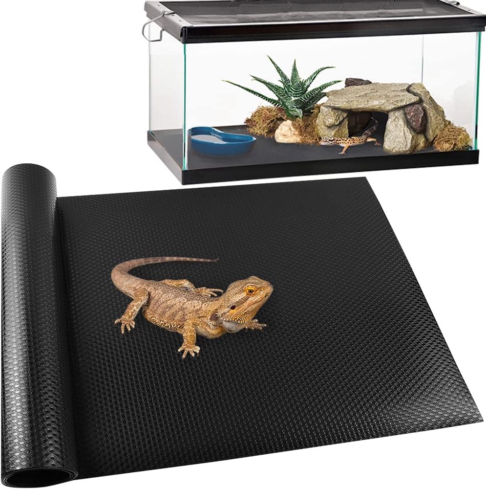 Bearded Dragon Tank Accessories Reptile Carpet, 24"×118", Black