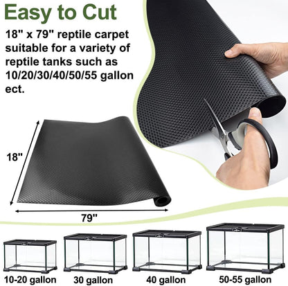Bearded Dragon Tank Accessories Reptile Carpet, 24"×118", Black
