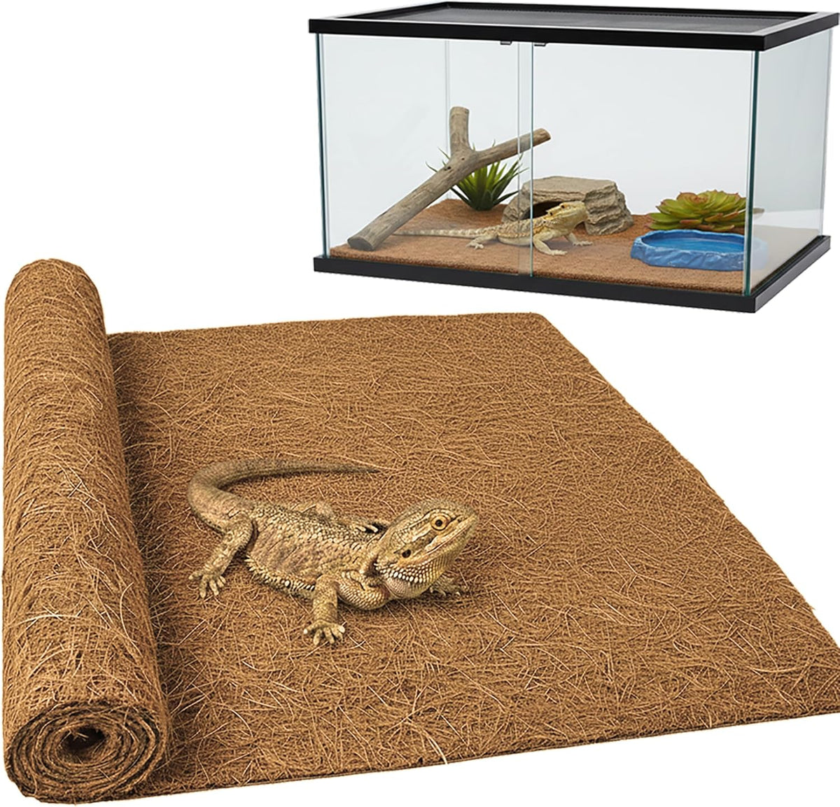 Bearded Dragon Tank Accessories Reptile Carpet, 24"×118", Black