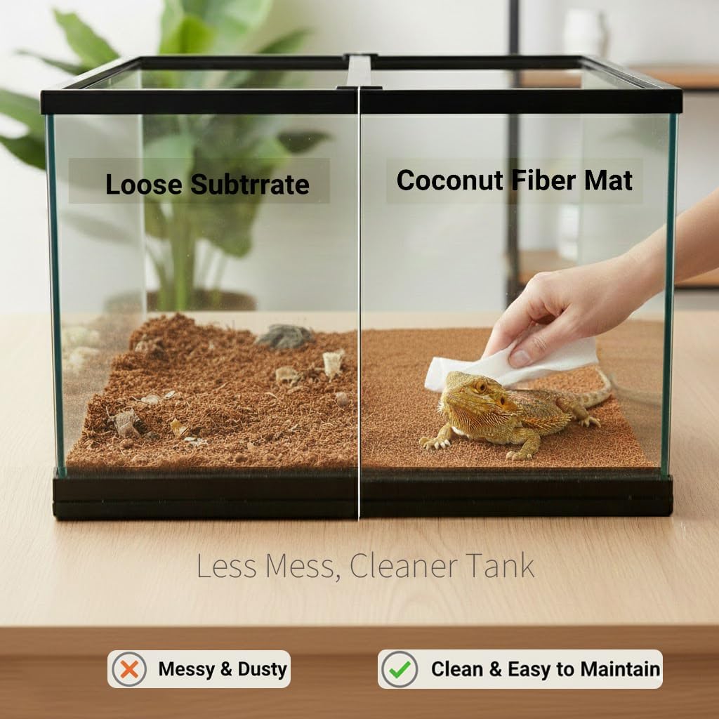 Bearded Dragon Tank Accessories Reptile Carpet, 24"×118", Black