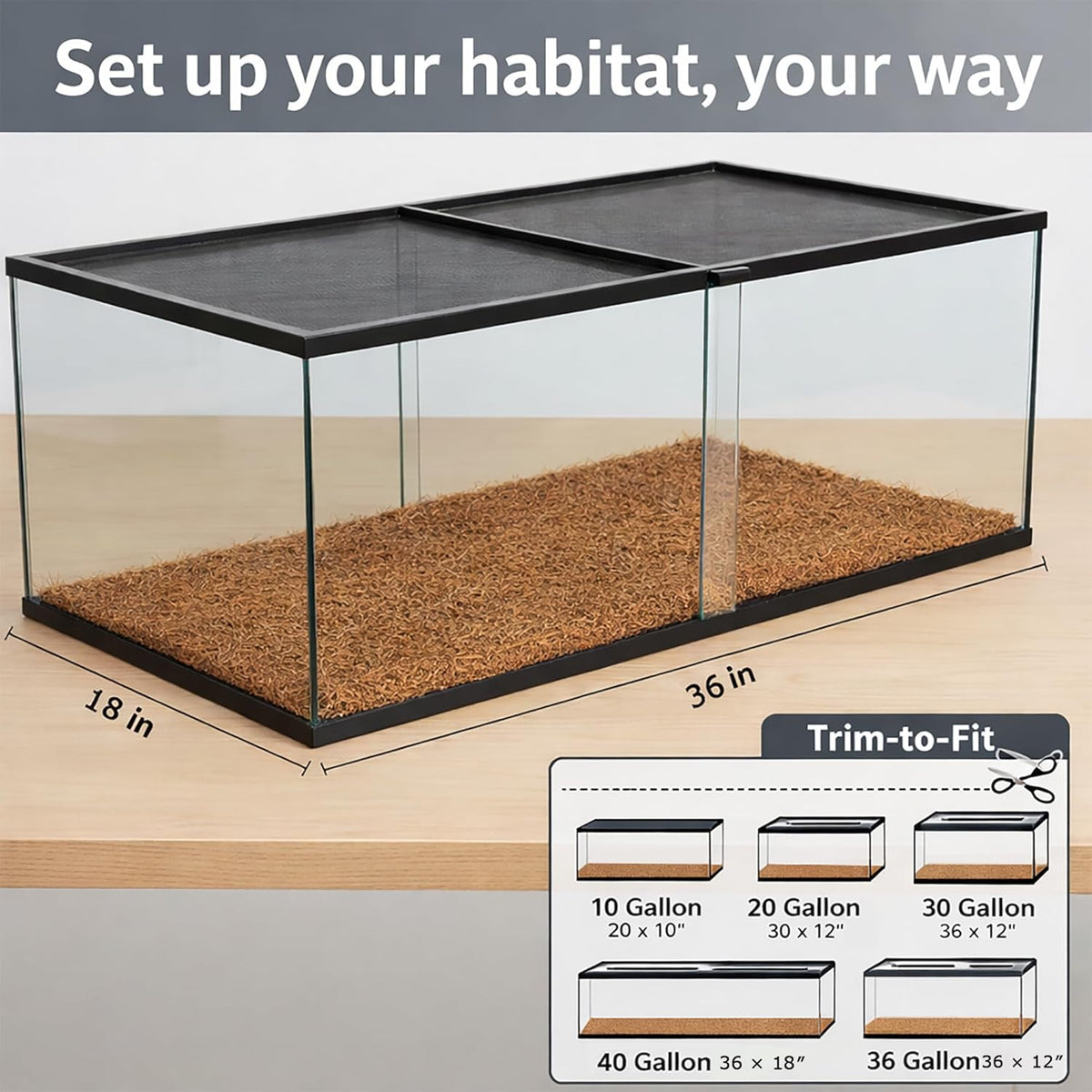Bearded Dragon Tank Accessories Reptile Carpet, 24"×118", Black