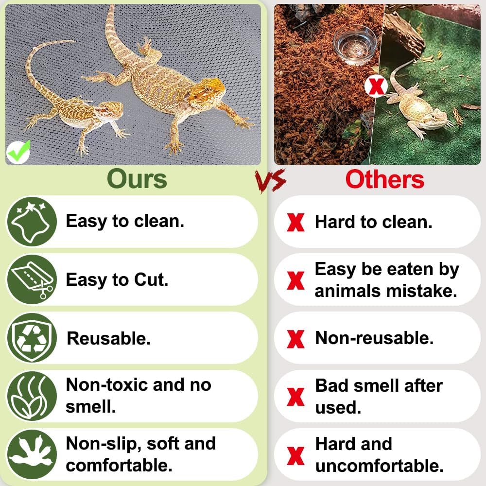 Bearded Dragon Tank Accessories Reptile Carpet, 24"×118", Black