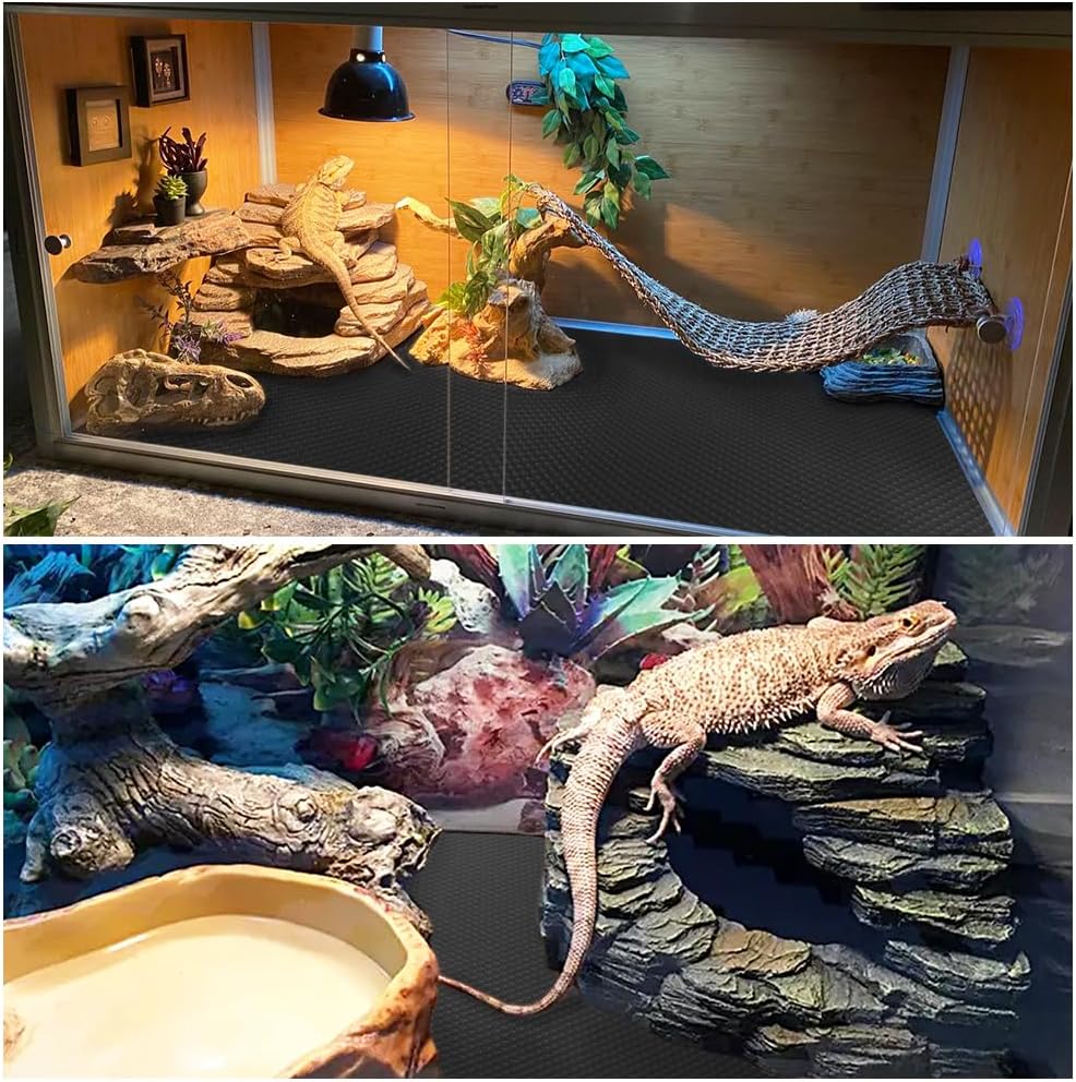 Bearded Dragon Tank Accessories Reptile Carpet, 24"×118", Black
