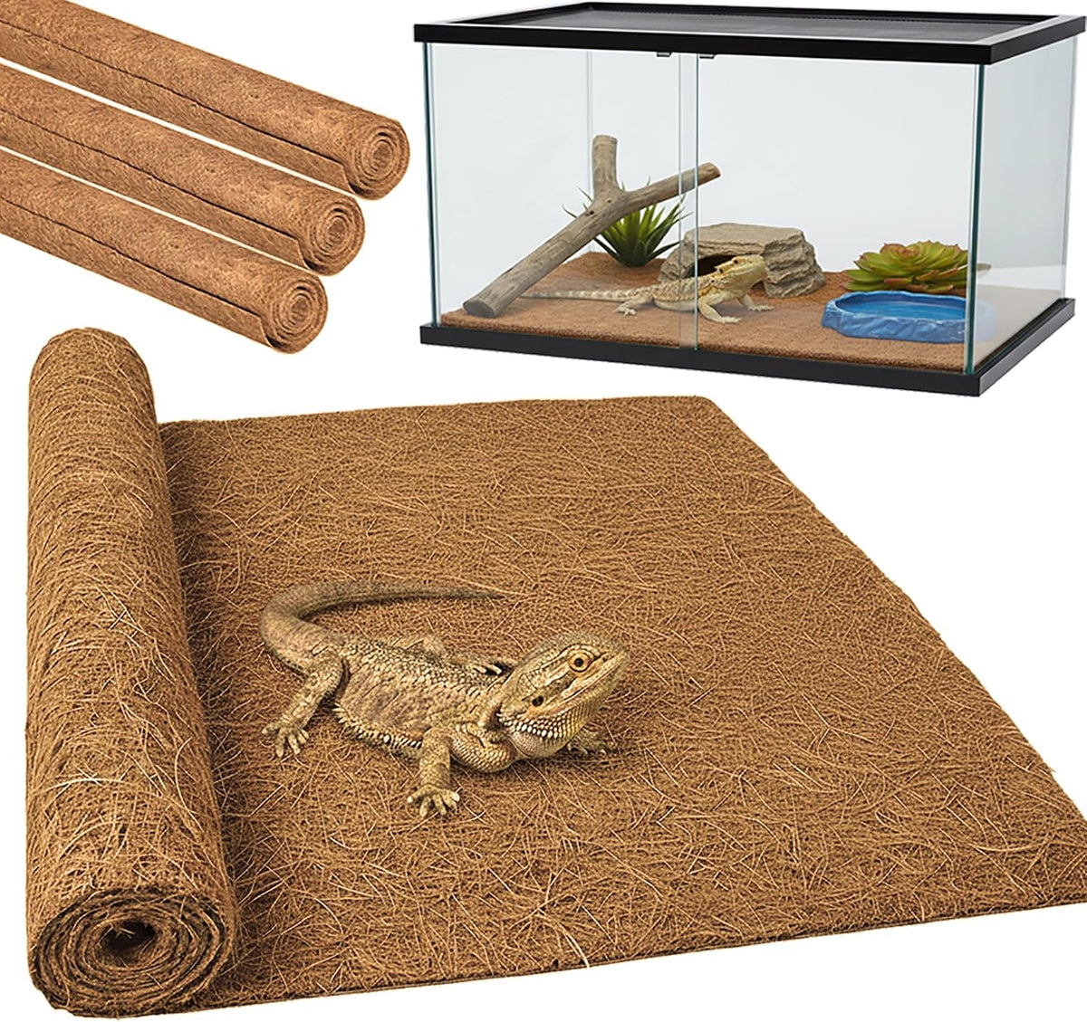Bearded Dragon Tank Accessories Reptile Carpet, 24"×118", Black