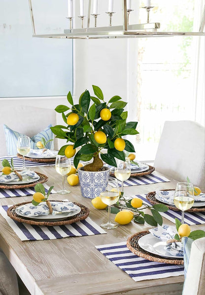 Artificial Potted Plants, 15.7 inches Small Fake Lemon Tree Artificial Lemons Citrus Tree with Blue and White Pot Faux Potted Plants Indoor Lemon Decorations for Home, Office, Living Room Table, Desk