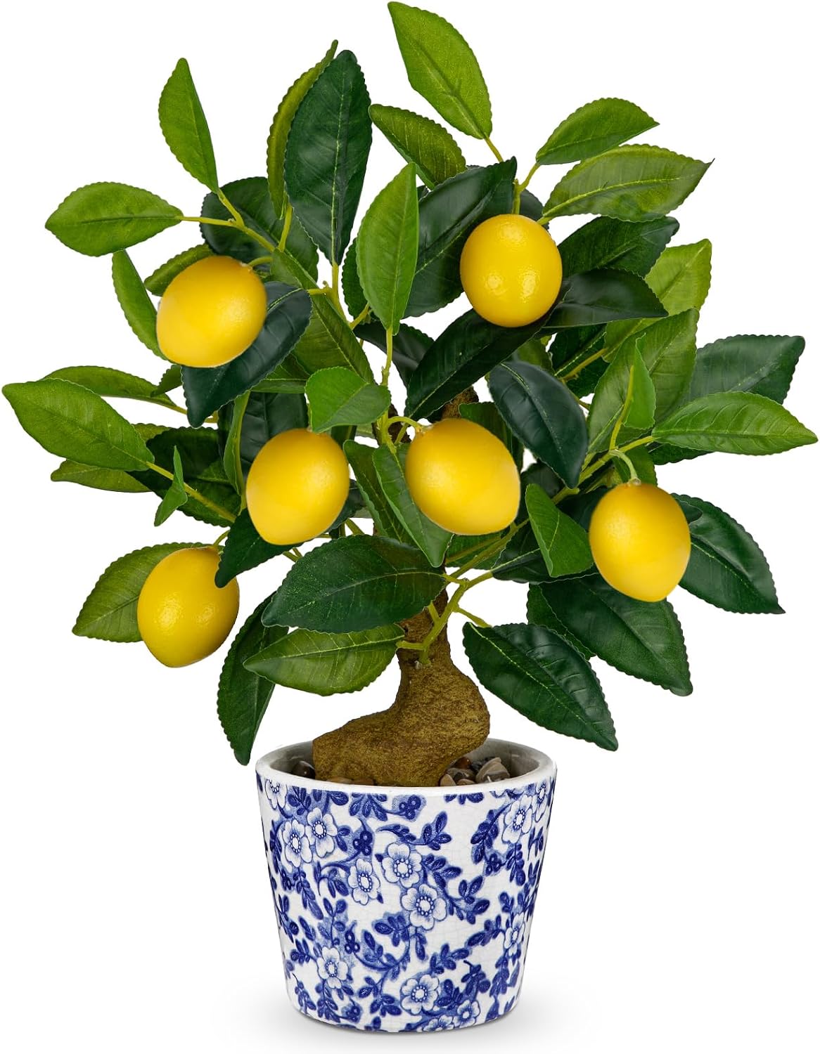 Artificial Potted Plants, 15.7 inches Small Fake Lemon Tree Artificial Lemons Citrus Tree with Blue and White Pot Faux Potted Plants Indoor Lemon Decorations for Home, Office, Living Room Table, Desk