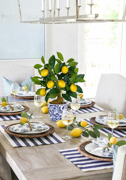 Artificial Potted Plants, 15.7 inches Small Fake Lemon Tree Artificial Lemons Citrus Tree with Blue and White Pot Faux Potted Plants Indoor Lemon Decorations for Home, Office, Living Room Table, Desk