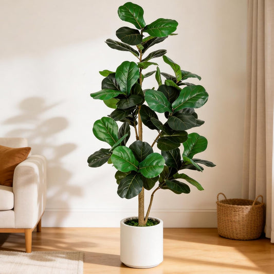 Artificial Fiddle Leaf Fig Tree 5FT Tall Faux Ficus Lyrata Tree with Planter Fig Silk Artificial Floor Plant Realistic for Indoor Outdoor Home Office Living Room Decor Housewarming Gift