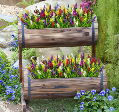 24 Bundles Artificial Flowers for Outdoors Fake Lavender, Fuchsia | UV resistant, plastic faux lavender with monkey grass, outside planter window box garden patio front porch home decor
