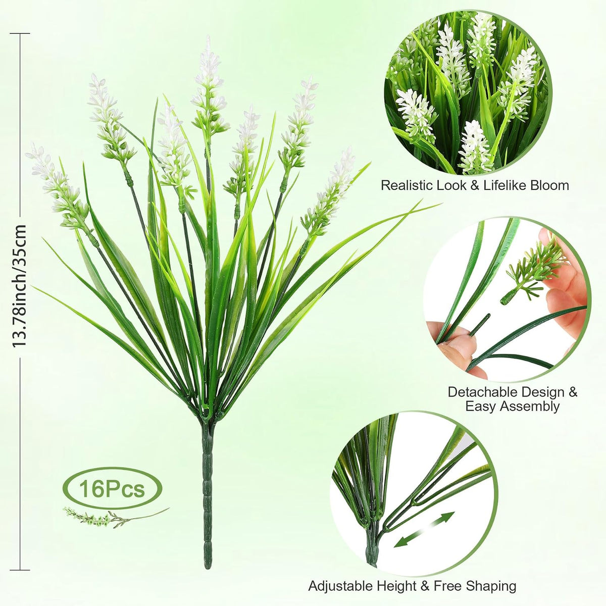 16 PCS Artificial Flowers for Outdoors,White Fake Lavender Plants