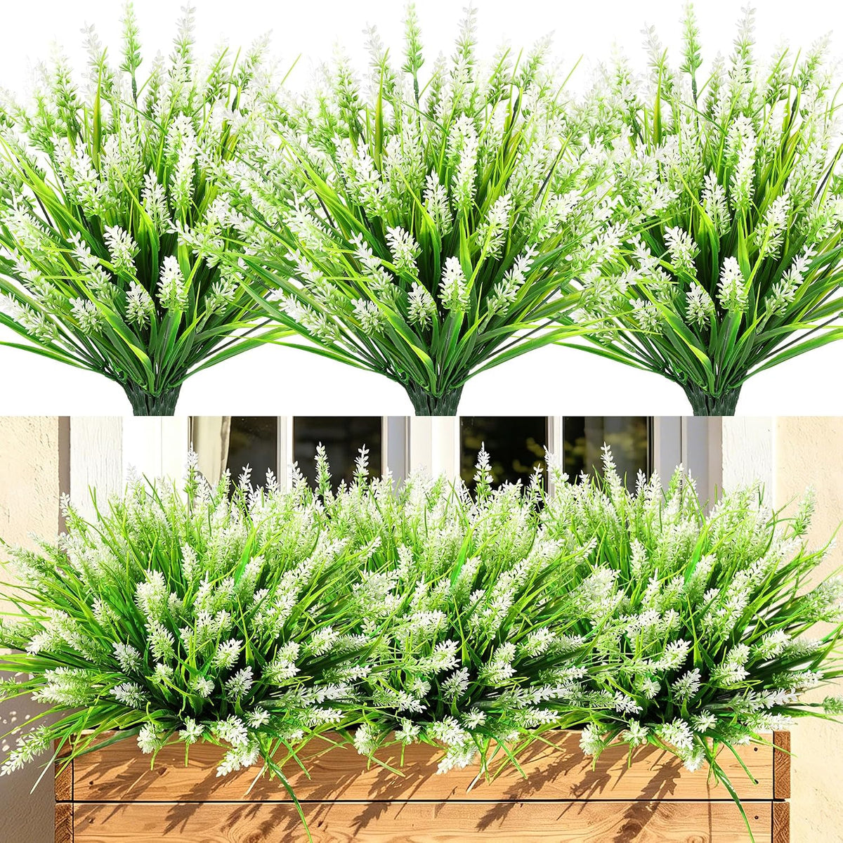 16 PCS Artificial Flowers for Outdoors,White Fake Lavender Plants