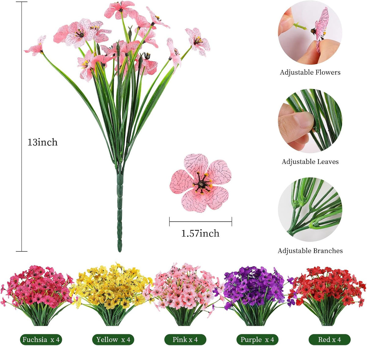 16 PCS Artificial Flowers for Outdoors,White Fake Lavender Plants