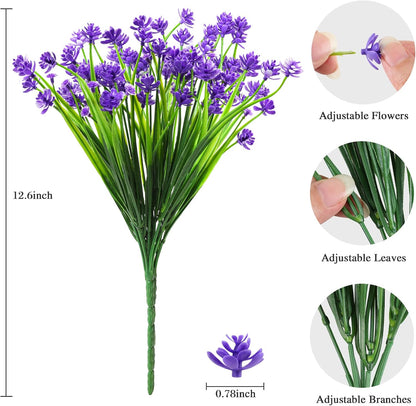 16 PCS Artificial Flowers for Outdoors,White Fake Lavender Plants