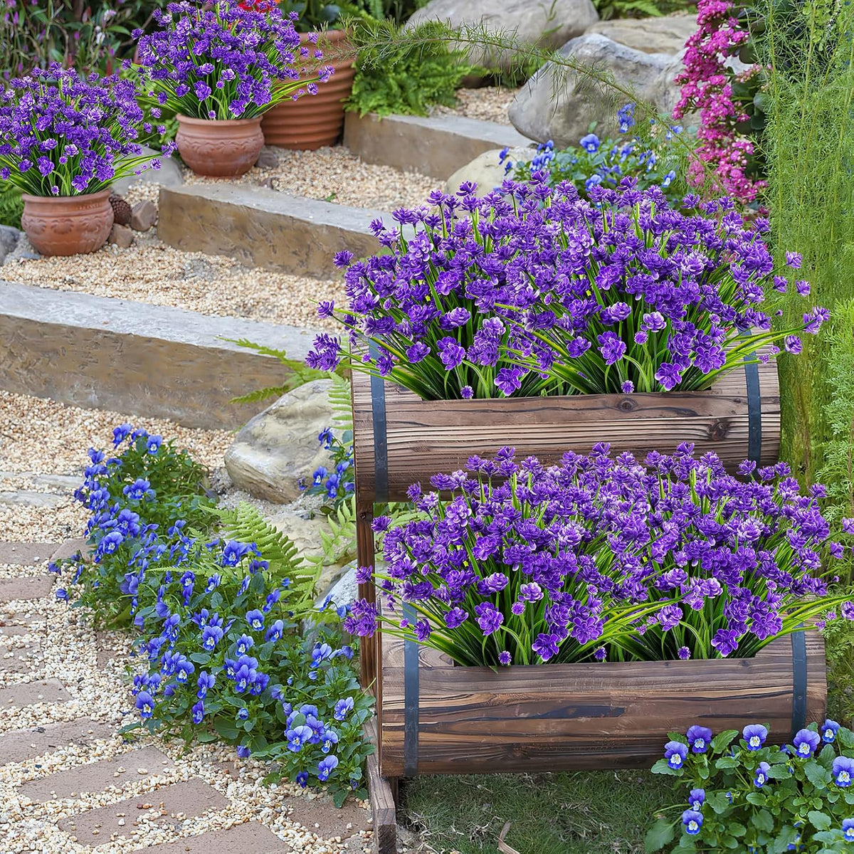 16 PCS Artificial Flowers for Outdoors,White Fake Lavender Plants