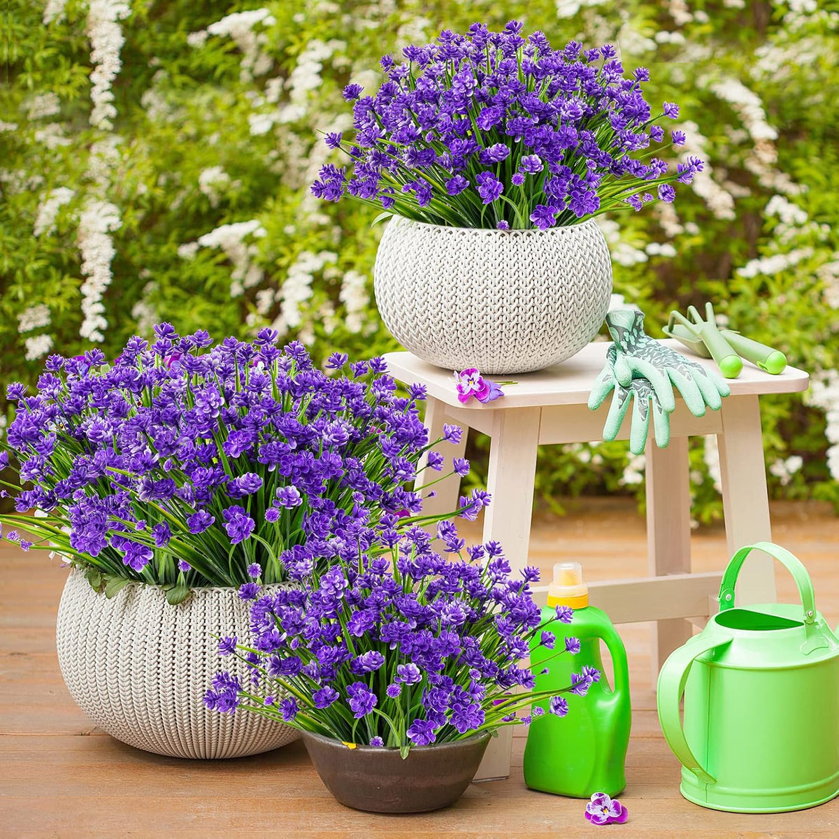 16 PCS Artificial Flowers for Outdoors,White Fake Lavender Plants