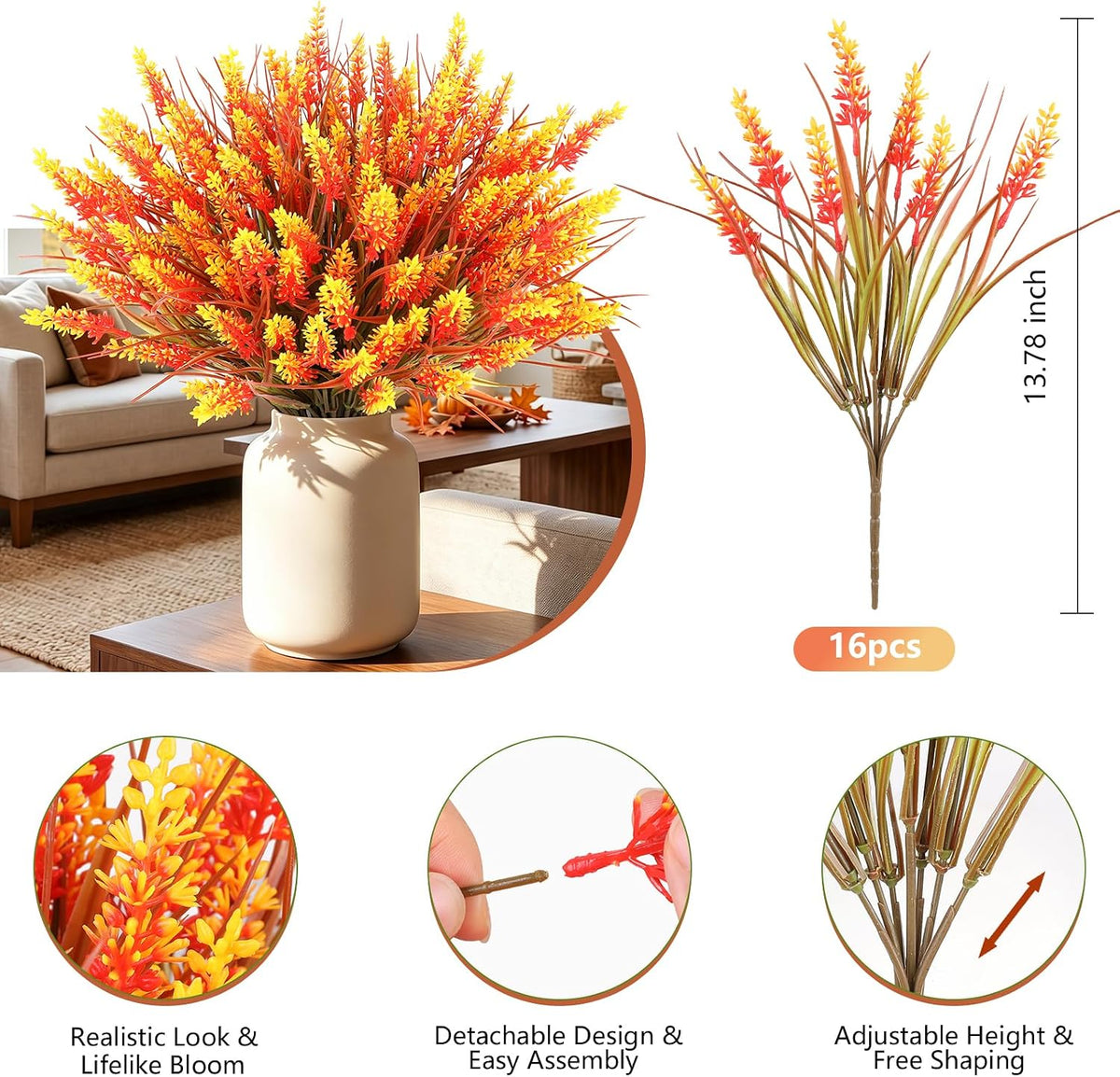 16 PCS Artificial Flowers for Outdoors,White Fake Lavender Plants