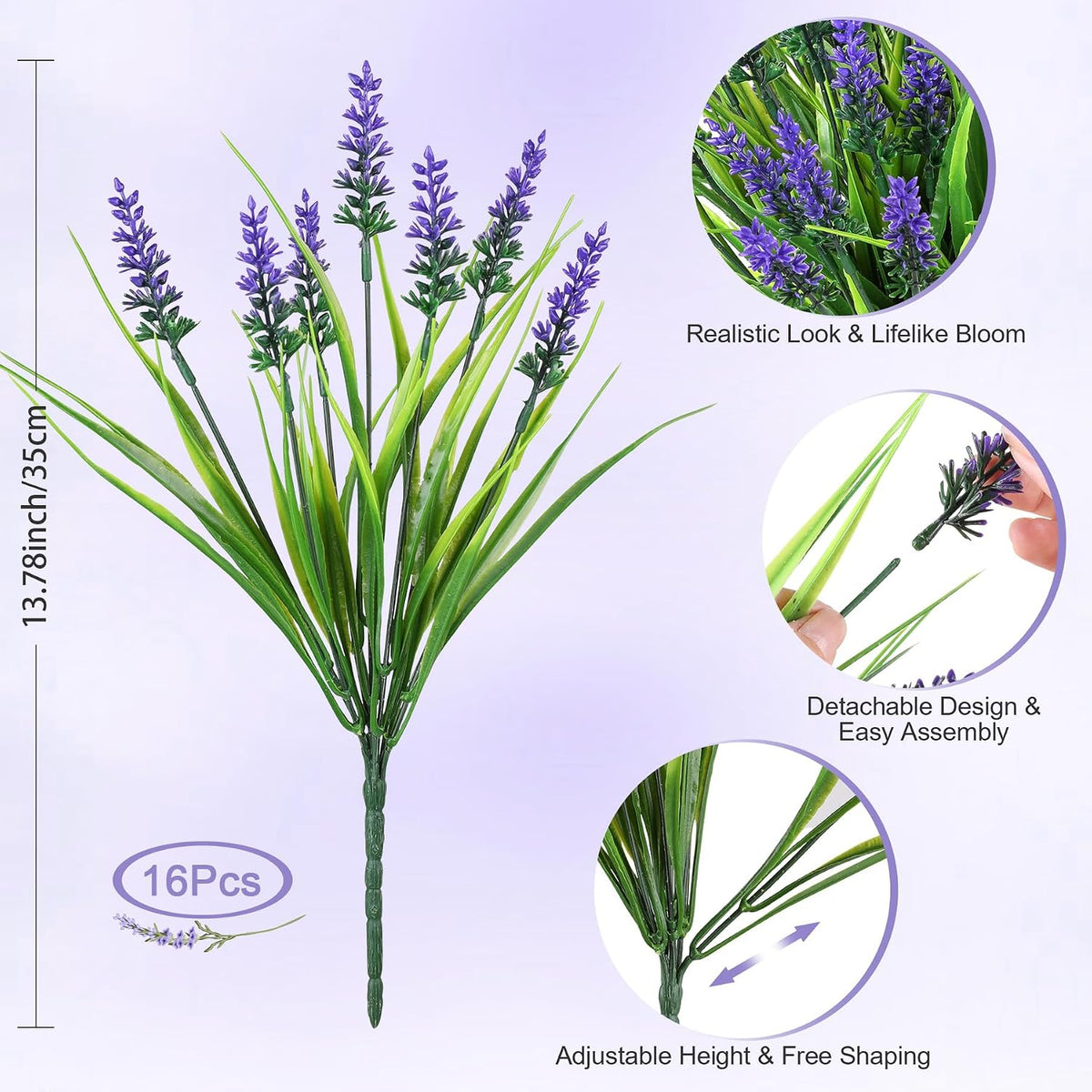 16 PCS Artificial Flowers for Outdoors,White Fake Lavender Plants