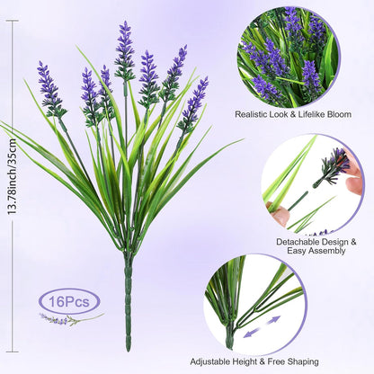 16 PCS Artificial Flowers for Outdoors,White Fake Lavender Plants